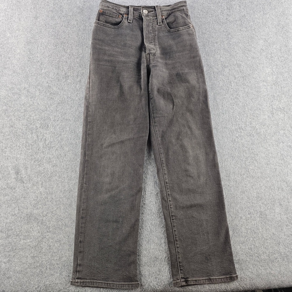 Levi's Ribcage Straight Jeans Womens 24x27 Gray High Rise Denim Button Fly